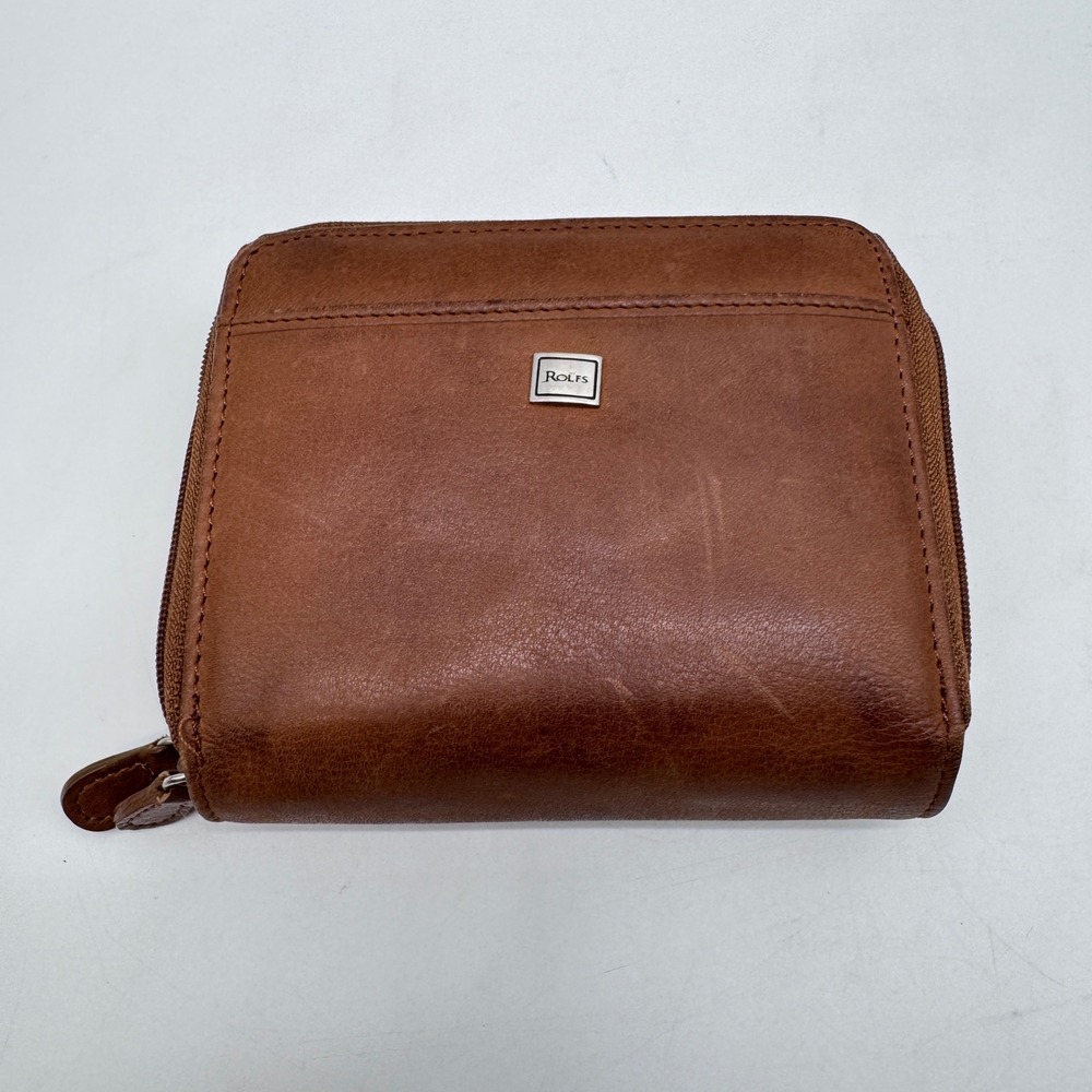 Rolfs Wallet Brown Genuine Leather Zip Around Bifold Organizer
